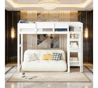Sairedel Letto sovrapposto bianco 90x200 cm con strati intermedi - con ripostiglio a parete integrato, struttura in pino, giroletto in legno (Senza materasso)