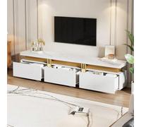 Sairedel Moderno mobile mobile TV con effetto marmo, pannello, comò, 200 x 40 x 42 cm - Per fino a 90 pollici, tre cassetti e 1 gestione cavi (Bianco)