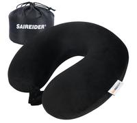 SAIREIDER Cuscino da viaggio in 100% pura memory foam, cuscino da viaggio per il collo, con borsa portaoggetti, cuscino per aereo, per viaggi, auto, casa, ufficio, copertura lavabile (nero)