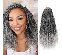 Saisifen 8 Pacchi Boho Dea Box Trecce Capelli All'uncinetto per Le Donne Nere, Pre-ciclo Bohemian Micro Trecce Con Capelli Ricci Grigio Sfumato 10 Pollici(25cm)