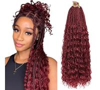 Saisifen 8 Pacchi Boho Dea Box Trecce Capelli All'uncinetto per Le Donne Nere, Pre-ciclo Bohemian Micro Trecce Con Capelli Ricci Bordeaux 30 Pollici(75cm)
