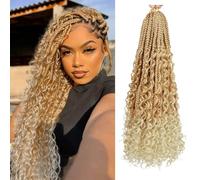 Saisifen 8 Pacchi Boho Dea Box Trecce Capelli All'uncinetto per Le Donne Nere, Pre-ciclo Bohemian Micro Trecce Con Capelli Ricci T27-613 Biondo Ombré 14 Pollici(35cm)
