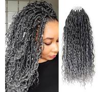 Saisifen 96 Fili Boho Dea Locs Capelli All'uncinetto per Le Donne Nere Morbido Faux Locs Con Estremità Ricci, Pre-looped Trecce All'uncinetto Dal Nero Al Grigio 18 Pollici(45cm)