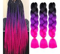 Saisifen Capo per Trecce Ombre 3 Confezioni 60 cm Trecce Twist e Crochet per Donne e Bambini #C11 Nero su Viola su Rosa