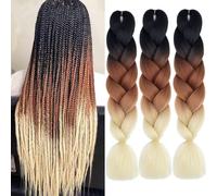 Saisifen Capo per Trecce Ombre 3 Confezioni 60 cm Trecce Twist e Crochet per Donne e Bambini #C15 Nero su Marrone Scuro su Biondo