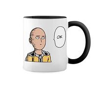 Saitama Ok Inspired One Punch One Manga Anime color trending Bianco tazza di caffè con Nero Rim & Handle Mug