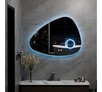 Saitedudu Specchio da bagno con illuminazione, 60 x 80 cm, asimmetrico LED per il bagno, interruttore touch, dimmerabile, 3 colori di luce regolabili, orologio da bagno con illuminazione, orizzontale