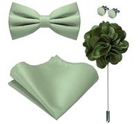 Saituo Home Set di Papillon Uomo, con Fazzoletto da Taschino Uomo Gemelli e Fiore, Pre-Legato Papillon da Man In Tinta Unita, Elegante Set Regolabile per Feste di Matrimonio, Idea Regalo per Man