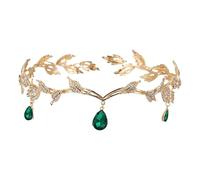 Saituo Home Tiara Corona Coroncina Principessa Elf con Cristallo Verde e Strass, Coroncina Sposa Regolabile, Corona in Stile Vintage Foglie, Accessorio per Capelli per Matrimonio Halloween Cosplay