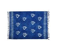 SAIVONA Pareo Sarong Telo Mare Gonna Spiaggia -Opaco Come o Asciugamano e Abito Avvolgente Donna - Fatto a Mano dalla Produzione del Commercio Equo e Solidale Batik Fiore Blu