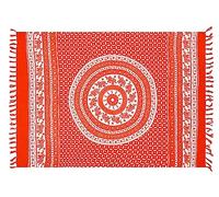 SAIVONA Pareo Telo Mare Donna - Gonna Avvolgente Spiaggia - Asciugamano Opaco Come Abito - Fatto a Mano dalla Produzione del Commercio Equo e Solidale Batik Rosso Cerchio Bianco