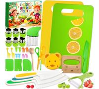 SaiXuan 31 Pezzi Set Cucina Bambini Montessori con Coltelli Sicuri, Taglieri, Coltello Ondulato e Formine Biscotti, Ideale dai 3 ai 7 Anni per Gioco e Apprendimento Creativo