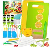SaiXuan 31 Pezzi Set di Utensili da Cucina per Bambini, Coltelli Montessori Sicuri, Include Taglieri, Coltelli e Formine per Biscotti, Perfetto per Bambini dai 3 4 5 6 7 Anni per Imparare a Cucinare
