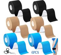 SaiXuan 6 Rotoli di Kinesio Tape (5cm x 5m) - Tape Sportivo, Nero/Beige/Blu Chiaro, Impermeabile, Traspirante, Alta Elasticità, per Protezione Articolare (Ginocchio, Spalla, Gomito) con Forbici