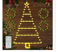 SaiXuan Albero di Natale Luminoso a LED, 8 Modalità e Timer, Alimentato a Batteria, Albero di Natale con Luci per Interno ed Esterno, Albero Luminoso da Interno e da Parete, Design（Trapezio）