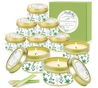 SaiXuan Candele Citronella Esterno - 9 Candele Profumate in Latta Dorata da 2,5oz - Candele con Cera di Soia Naturale per Giardino, Balcone, Campeggio - Elegante Set Regalo Estivo