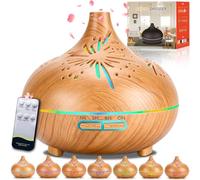 SaiXuan Diffusore di Oli Essenziali 550ml in Legno, Umidificatore Ultrasuoni con Telecomando, 7 Colori LED Dimmerabili, Timer, Aroma Diffusore Aromi per Casa, Camera da Letto, Yoga, Ufficio