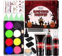 SaiXuan Kit Trucco Halloween Professionale,3 Tipi di Sangue Finto, Palette 8 Colori, Cera, 30 Tatuaggi Ferite, Pennelli, Spugne e Accessori,Trucco Effetti Speciali per Zombie,Vampiro,Cosplay e Teatro