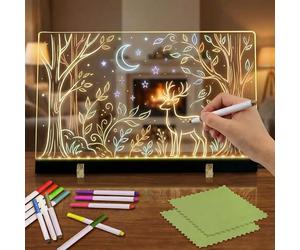 SaiXuan Lavagna Luminosa LED 30×20 cm - Tavoletta Acrilica RGB con 23 LED, 12 Pennarelli Neon, USB-C, 5 Modalità, Con Supporti e Panni - Lavagna da Disegno Bambini per Creatività, Studio e Regali