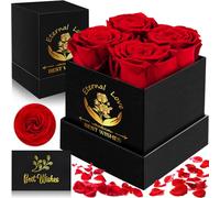 SaiXuan Rosa Eterna Stabilizzata Vera Regalo Donna,4 Rose Fresche, Regalo Anniversario per Lei, Confezione con Biglietto di Auguri, per Festa della Mamma, San Valentino, Compleanno, Regali Romantici