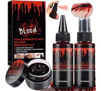 SaiXuan Sangue Finto Halloween Kit Trucco 3 Pezzi, Sangue Finto Realistico, Spray e Crema Lavabile per Ferite, Cicatrici ed Effetti Speciali - Make Up Horror per Feste, Cosplay,Teatro e Eventi a Tema