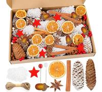 SaiXuan Set Decorazioni Natalizie 117 Pezzi - Materiali Naturali con Arance Essiccate, Bastoncini di Cannella, Pigne, Stelle e Bacche per Ghirlande di Natale, Tavolo e Albero, Idea Regalo Fai-da-te