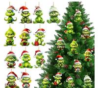 SaiXuan Set di 12 Decorazioni di Natale Grin-ch - Decorazioni Natalizie Acriliche con Corda Dorata, Figure Grin-ch Natale per Albero, Finestra, Casa, Feste e Regali Natalizi