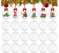 SaiXuan Set di 24 Palline di Natale Trasparenti Apribili 6cm - Palline di Natale Plastica Riutilizzabili - Palla di Natale con Foto o Decorazioni, Addobbi Natalizi in Stile Vetro per Albero e Regali