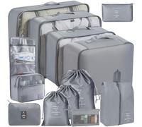 SaiXuan Set Organizer per Valigia 12 Pezzi, Organizer Viaggio,Organizer Valigia Salvaspazio,Cubi da Imballaggio,Organizer per Valigie, Packing Cubes per Cosmetici, Abbigliamento Intimo(Grigio)