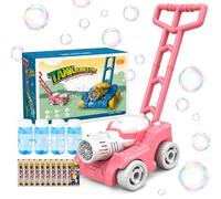SaiXuan Tosaerba a Bolle per Bambini con Luce, Macchina per Bolle di Sapone da Esterno, con 4 Flaconi da 50 ml e 10 Bustine Concentrate, Giocattolo Rosa per Giardino, Cortile e Parco