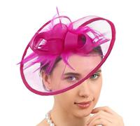 Saiyana Elegante piumato in tulle per cocktail da donna, elegante copricapo per feste Derby con dettagli a rete per sposa (rosa rosso)