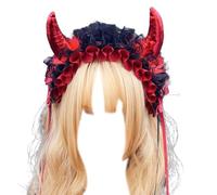 Saiyana Fascia per capelli creativa da donna con corno diavolato, pieghettata, in pizzo, per la cura della pelle, per Halloween, foto