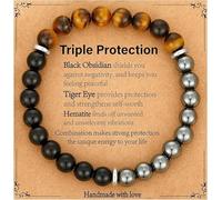 Saiyana Unisex Adjustable Tigered Eye Obsidians Bracelet Handmade Stretchable Healing Stone Bead Jewelry Unisex Adjustable Gemstones Magnetic Jewelry