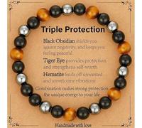 Saiyana Unisex Adjustable Tigered Eye Obsidians Bracelet Handmade Stretchable Healing Stone Bead Jewelry Unisex Adjustable Gemstones Magnetic Jewelry