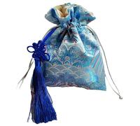 SAJMAKUWLA Borse di Seta, Borsa portagioielli Foderata in Broccato di Seta e Pelle Scamosciata 5,9x5,9 6,3x7, Pollici Multicolore(Light Blue China Knot)