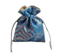 SAJMAKUWLA Borse di Seta, Borsa portagioielli Foderata in Broccato di Seta e Pelle Scamosciata 5,9x5,9 6,3x7, Pollici Multicolore(Light Blue)