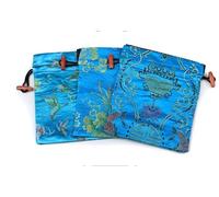 SAJMAKUWLA Borse di Seta, Sacchetti for Gioielli con Coulisse in Broccato di Seta, Multicolori, in Diverse Dimensioni, Confezione da 10,6,3 x 7,5 Pollici Circa(Sky Blue Pattern Random (10 PCS))