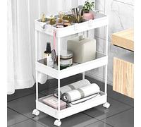 SAKA SPACELEAD Carrello portaoggetti sottile a 3 ripiani, organizer da bagno, carrello portaoggetti scorrevole, organizer per ufficio, bagno, cucina, lavanderia, spazi stretti, bianco