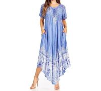 Sakkas 17260 - Devora Maxi Nightgown Caftano da Donna Caftano Dress Tie Dye Batik e Corsetto - Sky Blue - OS