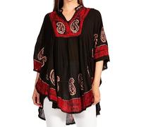 Sakkas 30A - Amori Ricamato a V Collo con Top Poncho/Cover up - Nero/Rosso - OS