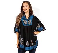 Sakkas 30A - Amori Ricamato a V Ricamato Poncho Top/Cover Up - Nero/Navy - OS