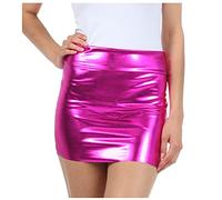 Sakkas 6924 Liquido Metallico Lucido Femminile Minigonna - Rosa - Medium