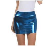 Sakkas 6924 Lucido Metallizzato Liquid Mini Skirt Femminile - Turchese - Grande