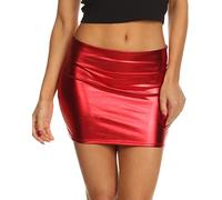 Sakkas 8255 - Kaie Women 's Shiny Metallic Liquid Wet Look Mini Gonna - Rosso - XL
