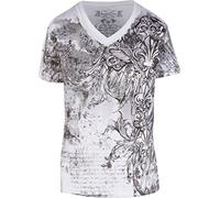 Sakkas Fleur De Lis e Vines Moda Uomo T-Shirt Manica Lunga con Scollo a V - Bianco-L
