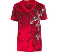 Sakkas Fleur De Lis e Vines Moda Uomo T-Shirt Manica Lunga con Scollo a V - Rosso-XL