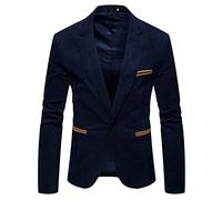 Sakko - Giacca da uomo per autunno e inverno, casual, in velluto a coste da uomo, vintage, a maniche lunghe, slim fit, elegante, con 1 bottoni, casual, da lavoro, in softshell, per tutti i giorni, Blu