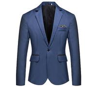 Sakko - Giacca da uomo slim fit, blazer da lavoro, per il tempo libero, con 1 bottone, con tasche, per matrimonio e formale, Blu, 4XL
