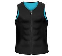 Saklifuo Camicia a compressione da uomo, snellente, modellante, senza maniche, con cerniera in vita, canottiera modellante per stomaco, Nero con interno blu, XL