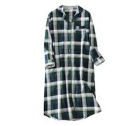 Saklifuo Camicia da notte lunga da donna in flanella, camicia da notte con bottoni, camicia da notte a maniche lunghe, Bianco e verde., L